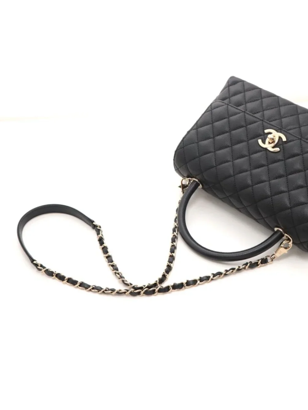 Chanel Coco Handle 29 Black Gold Caviar 2-Way Shoulder Bag